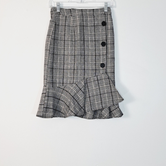 Dark Academia Plaid Silva Check Faux Wrap Tweed Look Skirt - Picture 4 of 6